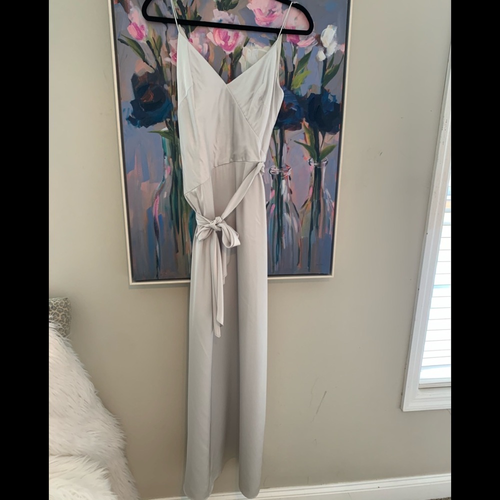 Monique Lhuillier Silver Silk Gown